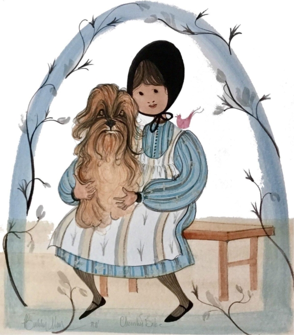 Painting-Girl-Child-Dog-Original-watercolor-painting-pbuckleymoss-art-art
