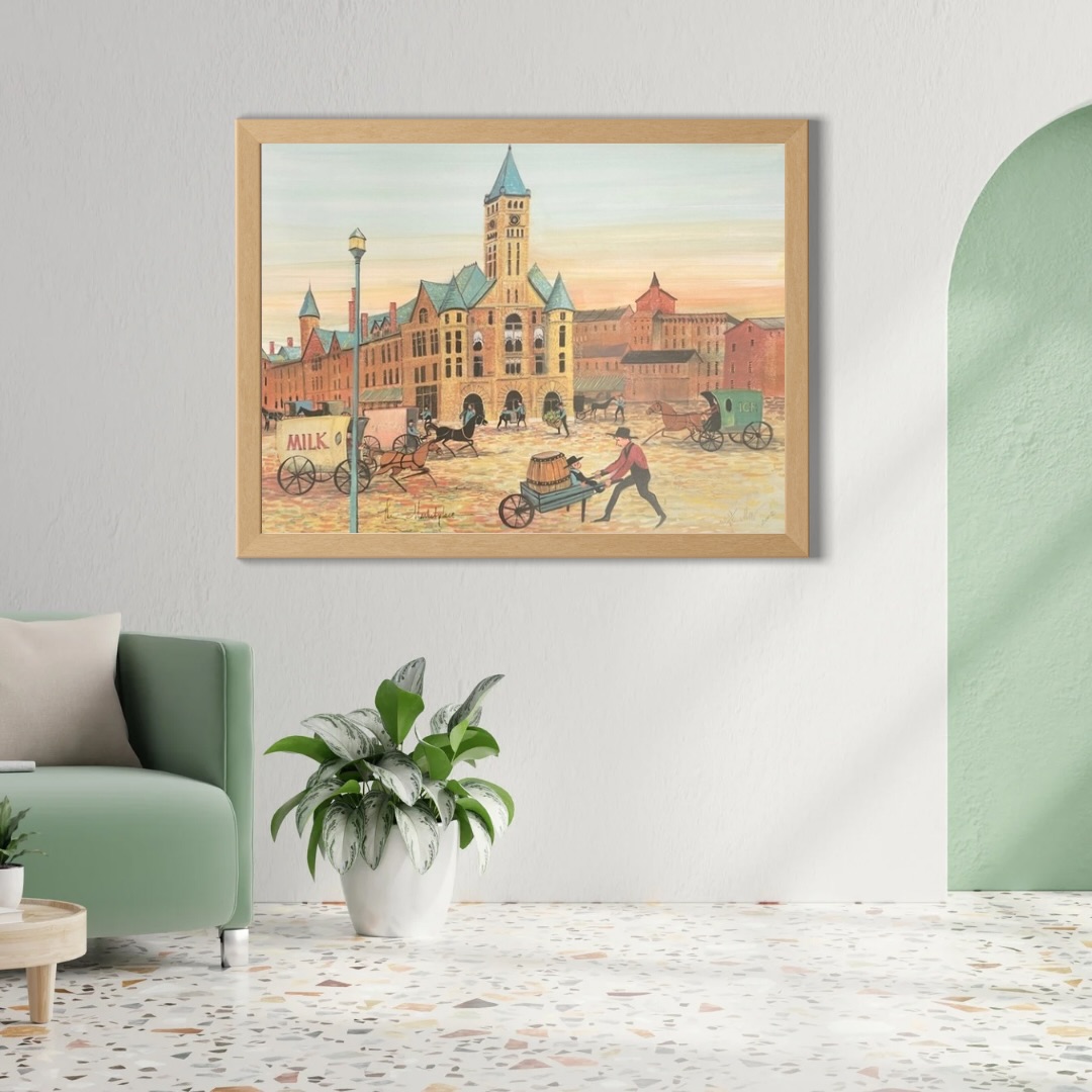 P. Buckley Moss Marketplace print in Living Space.