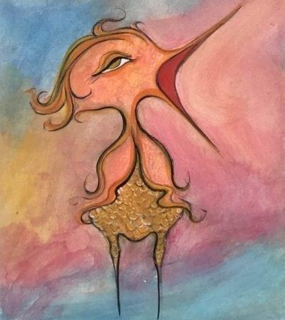 Colorful Fledgling Watercolor pbuckleymoss-Original-Watercolor-bird