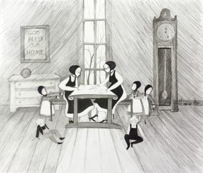 Quilting Women Original Sketch by P Buckley Moss Sketch-pbuckleymoss-original-Sketch-Quilts