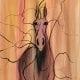 Original watercolor painting by P Buckley Moss. Horse upper body with tree branches in the background. Warms colors in shades of coral with brown horse.