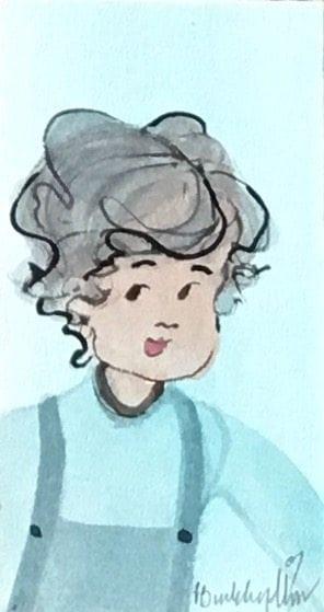 Original Watercolor Painting of small boy by P Buckley Moss Painting-pbuckleymoss-original-watercolor-child-boy