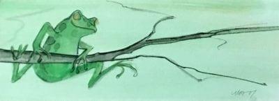 Green Frog Watercolor pbuckleymoss-original-watercolor-frog