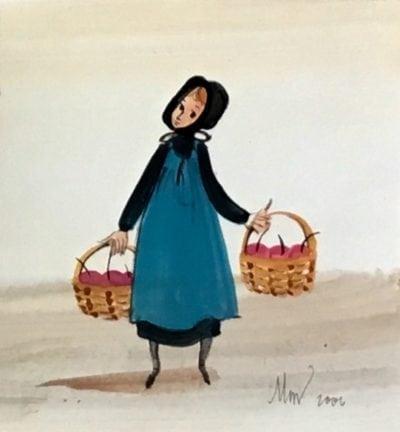 Painting-pbuckleymoss-original-watercolor-child-girl-apples
