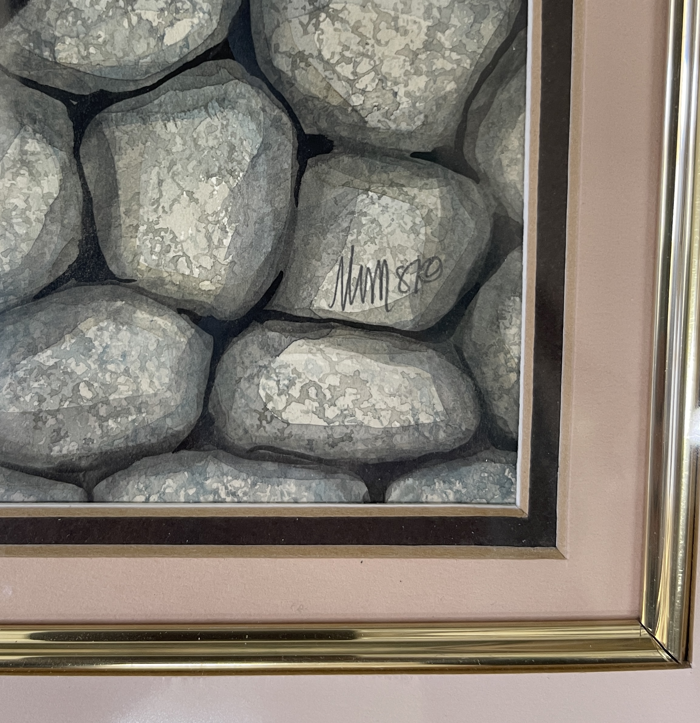 Girl on Stone Wall Painting Signature