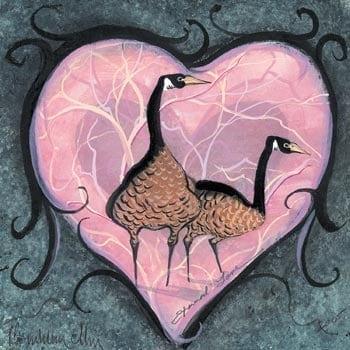Eternal Love limited edition print by P Buckley Moss at Canada Goose Gallery in Waynesville, Ohio Eternal Love Collectable hearts iconic geese of P Buckley Moss art