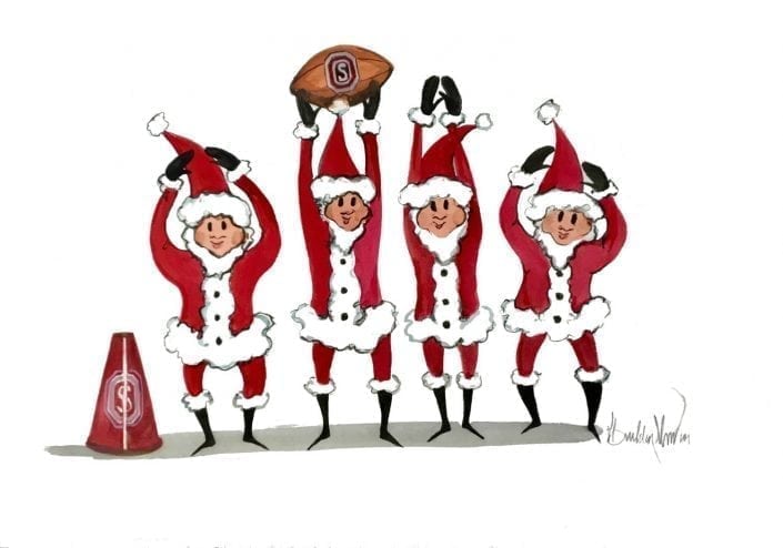 O-H-I-O original watercolor by P Buckley Moss pbuckleymoss-original-Painting-watercolor-Santa-OHIO-OhioState-football
