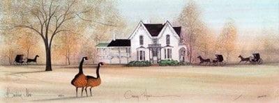 Coming Home limited edition print by P Buckley Moss at Canada Goose Gallery in Waynesville, Ohio Cropper House in Lebanon built in 1848 is a Lebanon historic, vintage, landmarks.
