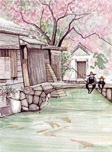 Hagi Hagi limited edition print by P Buckley Moss at Canada Goose Gallery in Waynesville, Ohio Art-Artist-PBuckleyMoss-CanadaGooseGallery-WaynesvilleOhio-LimitedEdition-Print-HomeDecor-Decorating-Father-Son-Fishing