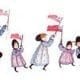 The Parade limited edition print by P Buckley Moss is one of the early, sought after pieces of her art that is becoming so scarce. Children happily forming a parade and waving flags.