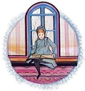 The Reading limited edition print features a young girl relaxing and reading a book. Typical decorative window behind in the background.