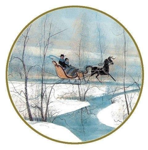 Winter Sleigh Limited edition ornament by American Artist P Buckley Moss at Canada Goose Gallery in Waynesville, Ohio CanadaGooseGallery-Waynesville-Ohio-pbuckleymoss-ornament-limitededition-winter-sleigh