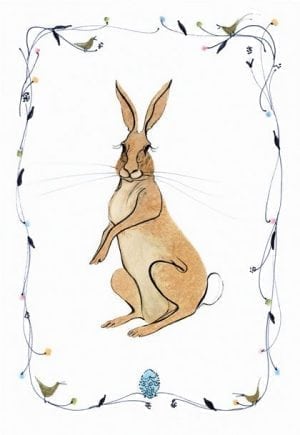 Birth of Spring is a limited edition print by P Buckley Moss featuring a loveable bunny rabbit sitting in a border of flowers.