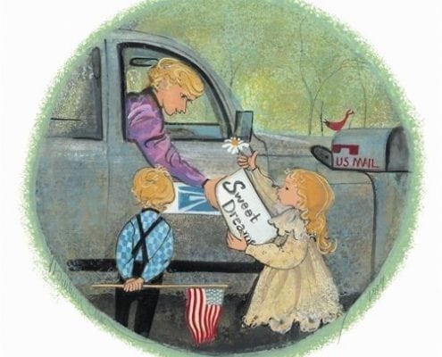 Delivering Sweet Dreams features Children delivering sweet dreams of love to the postman who will send their love messages to family and friends Art by P Buckley Moss..