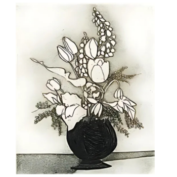 etchng of flowers in a vase