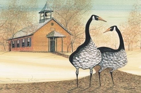 Schoolhouse-Visitor-limited-edition-print-P-Buckley-Moss-historic-school-building-Clark-County-Springfield-Ohio