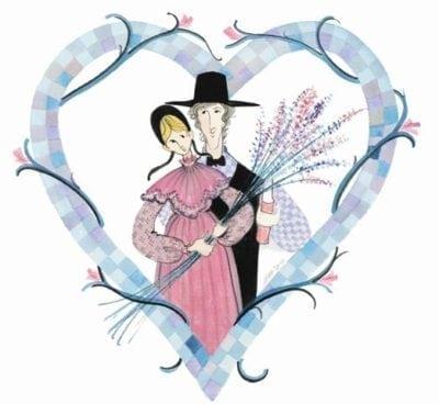 Yours Forever signed and numbered, limited edition print by P Buckley Moss at Canada Goose Gallery in Waynesville, Ohio Signed and numbered, limited edition print by P Buckley Moss at Canada Goose Gallery in Waynesville, Ohio. Couple in heart with large bundle of flowers.
