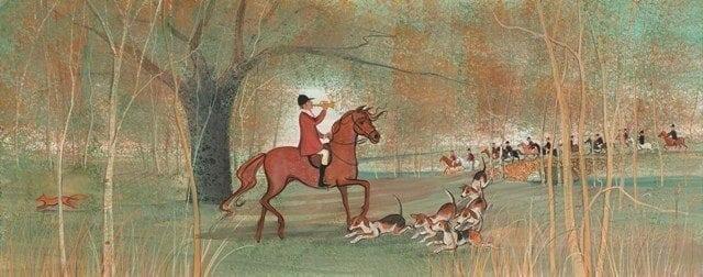 Call to the Hunt Signed and numbered, limited edition art print by American artist P Buckley Moss at Canada Goose Gallery in Waynesville, Ohio. CanadaGooseGallery-WaynesvilleOhio-Pbuckleymoss-limitededition-print-art-horse
