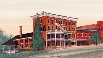 Golden Lamb Inn signed and numbered, limited edition art print by American artist P Buckley Moss at Canada Goose Gallery in Waynesville, Ohio. Golden Lamb Historic Inn and Restaurant print edition by P Buckley Moss. Signed and numbered limited art edition.