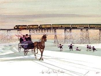 Kate Shelley Bridge Print by P Buckley Moss Print-PBuckleyMoss-Art-Horse-Framed-CanadaGooseGallery-WaynesvilleeOhio