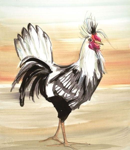 Morning Strut limited edition print by P Buckley Moss at Canada Goose Gallery in Waynesville, Ohio PBuckleyMoss-Waynesville-Ohio-CanadaGooseGallery-Art-Artist-LimitedEdition-Print-MorningStrut-Rooster