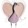 Moss Valentine Holiday Goose is limited edition print from a series of 5 prints by P Buckley Moss. Single goose standing in front of a frilly Moss heart in shades of muted lavender.