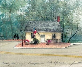 Occoquan Mill House Occoquan Mill House limited edition print by P Buckley Moss features the Occoquan Mill House show the Mill House Museum in Occoquan, Virginia.Soft colors of cream, green and earth tones with a touch of red.