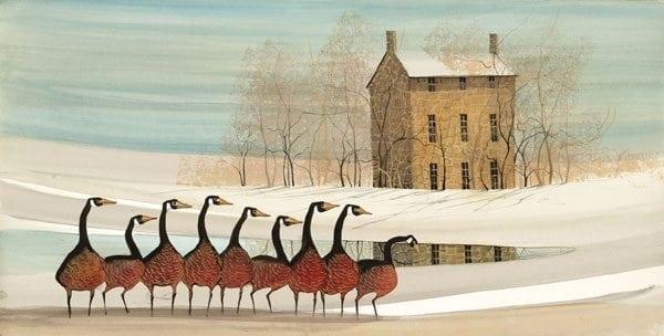 Peace In the Valley limited edition print by P Buckley Moss at Canada Goose Gallery in Waynesville, Ohio PBuckleyMoss-Waynesville-Ohio-CanadaGooseGallery-Art-Artist-LimitedEdition-Print-Landscape-Geese
