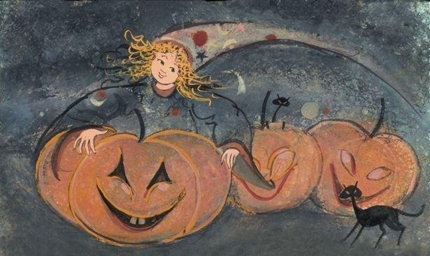The Pumpkin Fairy limited edition print by P Buckley Moss at Canada Goose Gallery in Waynesville, Ohio CanadaGooseGallery-Waynesville-Ohio-PBuckleyMoss-LimitedEdition-Print-Art-Pumpkin-Fairy-Halloween-Pumpkin