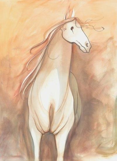 Will O’ Wisp limited edition print by P Buckley Moss at Canada Goose Gallery in Waynesville, Ohio Will O' Wisp limited edition print by P Buckley Moss features a White horse with shades of cream through the body with a peach colored background with additional earth tones added.