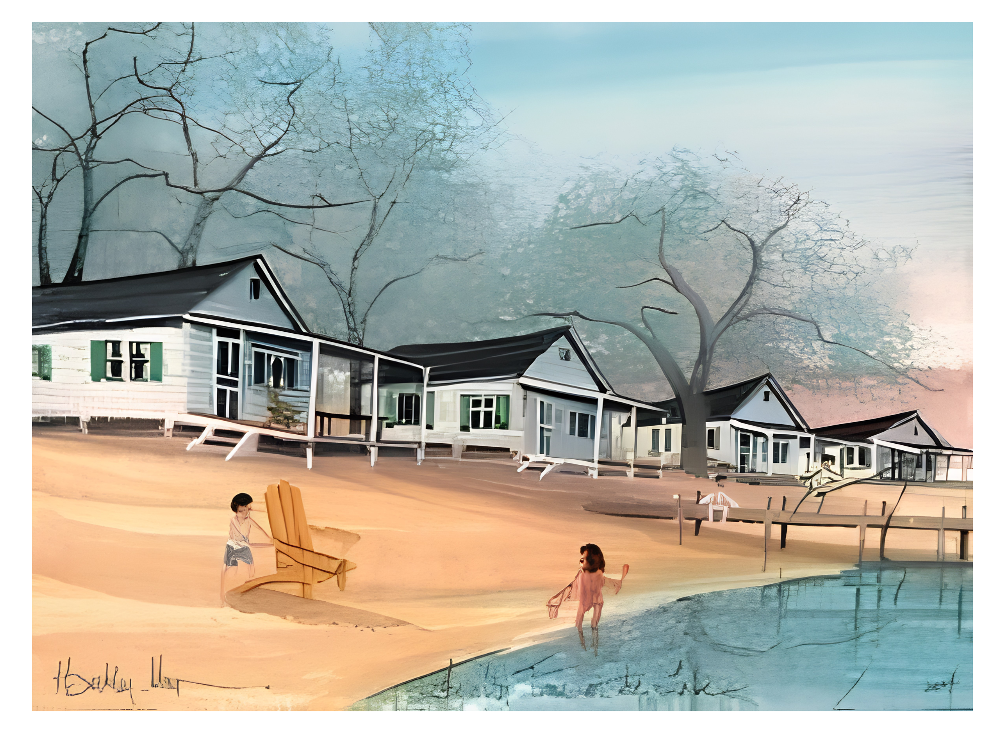 Family Time at the Lake limited edition print by P. Buckley Moss - Children and Family and Beach Collections.