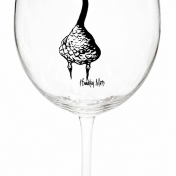 Clear Moss Goose Wine Glass featuring black P. Buckley Moss goose design.
