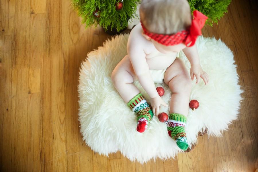 Solmate Humbug Baby Socks.Christmas red and green with white.