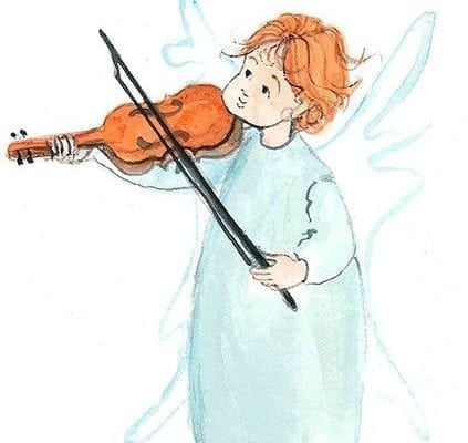Angelic Rhapsody is a limited edition print by P Buckley Moss featuring a little angel with wings playing a violin. So sweet!