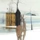 Reflections of the Soul by P Buckley Moss features a camel and tan colored horse with background of soft aqua and white. Three story house in shades of rust and brown.