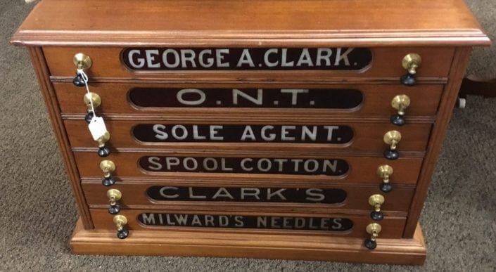 Georgia Clark Spool Cabinet SpooldrawerAntiques-WaynesvilleOhio-BrassLantern