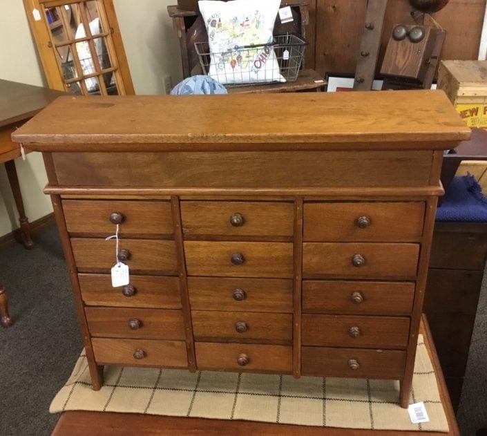 15 Drawer Walnut Cabinet Antiques-WaynesvilleOhio-BrassLantern
