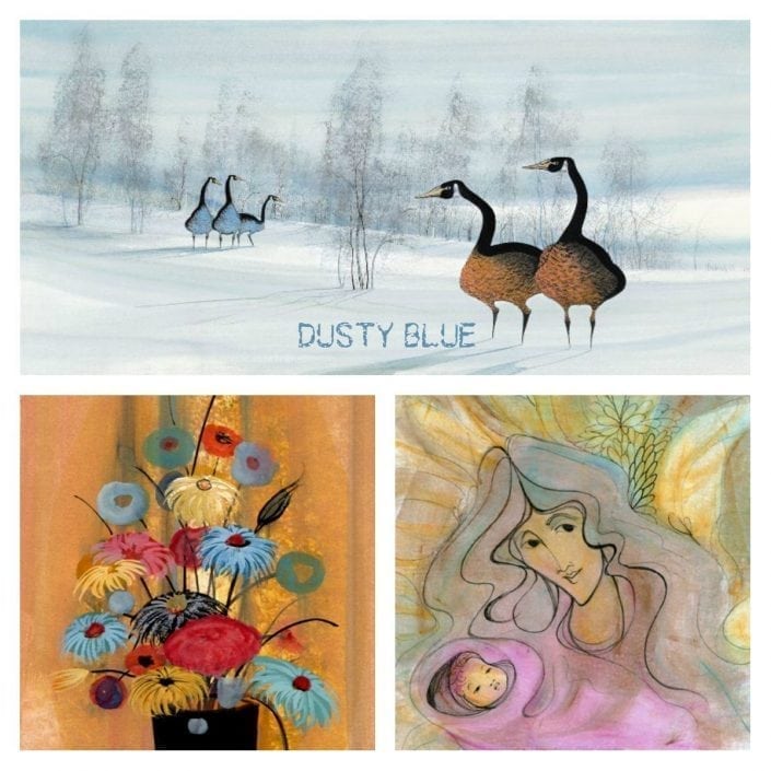 PBuckleyMoss-Waynesville-Ohio-CanadaGooseGallery-Art-Artist-LimitedEdition-Printdustyblue-color-homedecor-pbuckleymoss-flowers-Mother-child-baby-geese-landscape