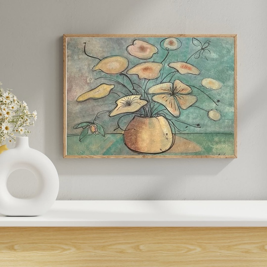 Flowers On Gold limited edition print by P. Buckley Moss - Floral Collection.