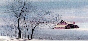 Twilight Calm Signed and numbered, limited edition art print by American artist P Buckley Moss at Canada Goose Gallery in Waynesville, Ohio. CanadaGooseGallery-WaynesvilleOhio-barn-pbuckleymoss-linited-edition-prints-rare