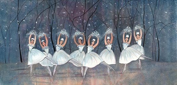 Waltz of the Snowflakes Signed and numbered, limited edition art print by American artist P Buckley Moss at Canada Goose Gallery in Waynesville, Ohio.
