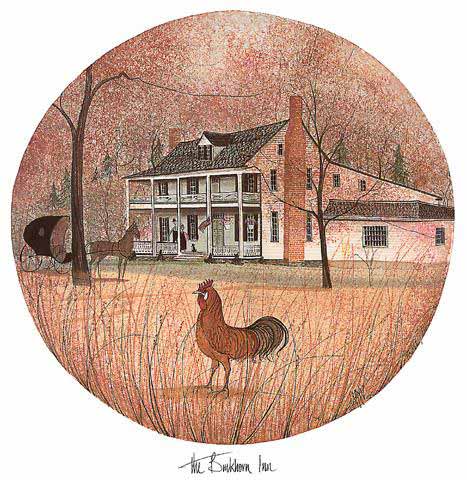 The Buckhorn Inn – P Buckley Moss The Buckhorn Inn limited edition print is an artist proof from the P Buckley Moss personal collection. Colors are rust, cream and earth tones with white for the building. Historic Buckhorn Inn in Virginia.
