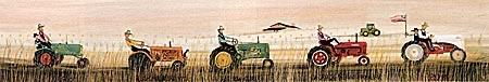 Tractors on Parade Tractors on Parade limited edition print by P Buckley Moss features different makes of popular tractors sold throughout the US. Colors are earth tones, reds, greens, peach and pinks.