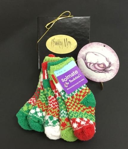 P Buckley Moss Baby Girl Porcelain Ornament and Solemate Humbug Baby Socks 0-6 Gift Set