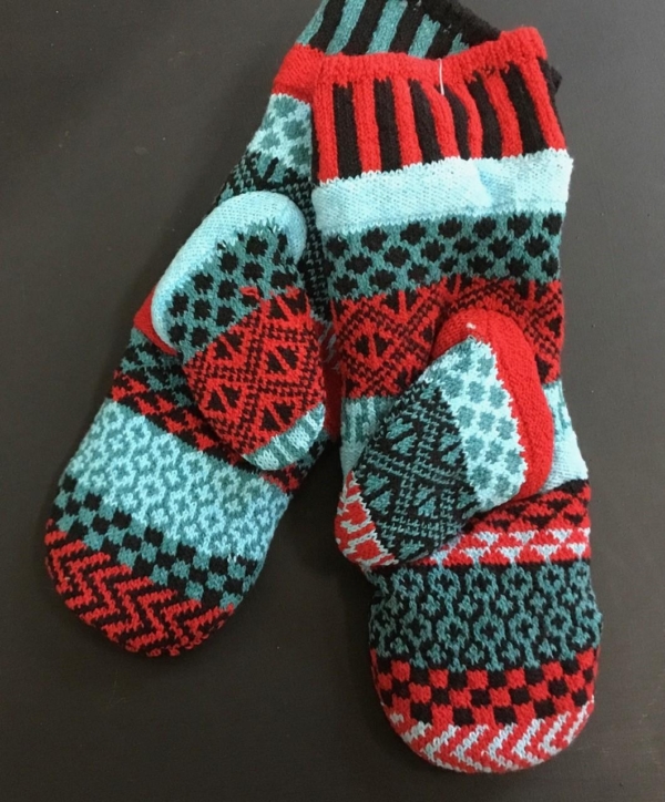 Solmate Mars Mittens are a combination of aqua blue, red and black.
