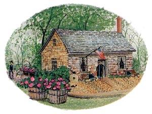 The Mill House The Mill House limited edition print by P Buckley Moss features the Occoquan Mill House show the Mill House Museum in Occoquan, Virginia.Soft colors of green, earth tones with pink and rose accents in the flowers.