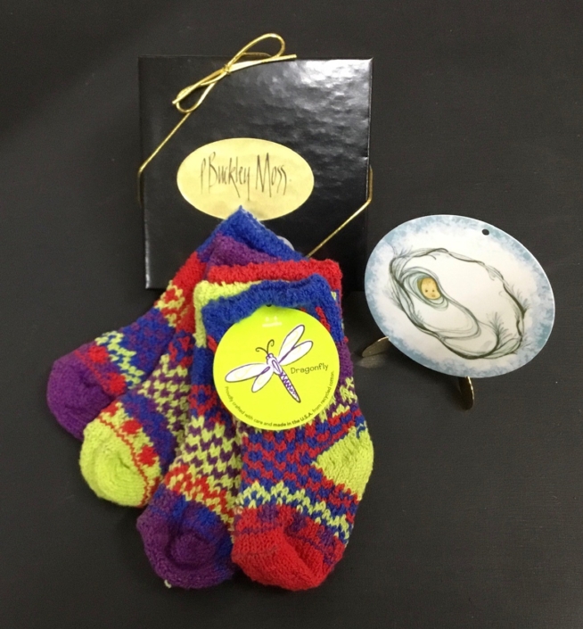 Solmate Dragonfly baby socks and P Buckley Moss Baby Boy Ornament