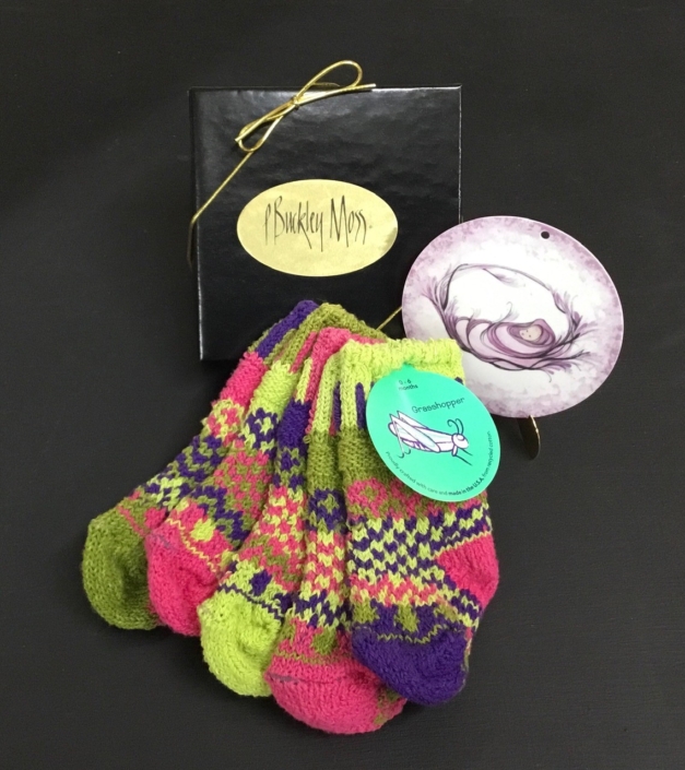 Solmate Grasshopper baby socks and P Buckley Moss Baby Girl Ornament
