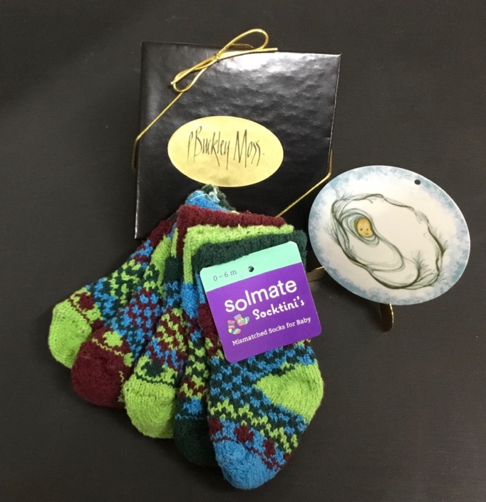 Solmate June Bug baby socks and P Buckley Moss Baby Boy Ornament