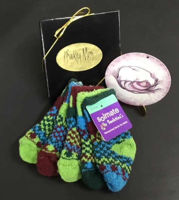 Solmate June Bug baby socks and P Buckley Moss Baby Girl Ornament
